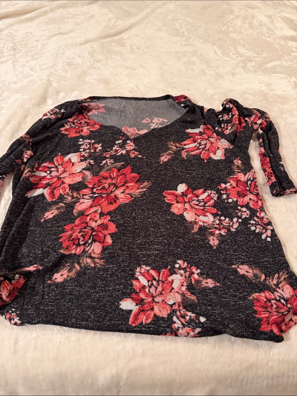 Maurices Gray Floral Tunic Top with Pink Accents
